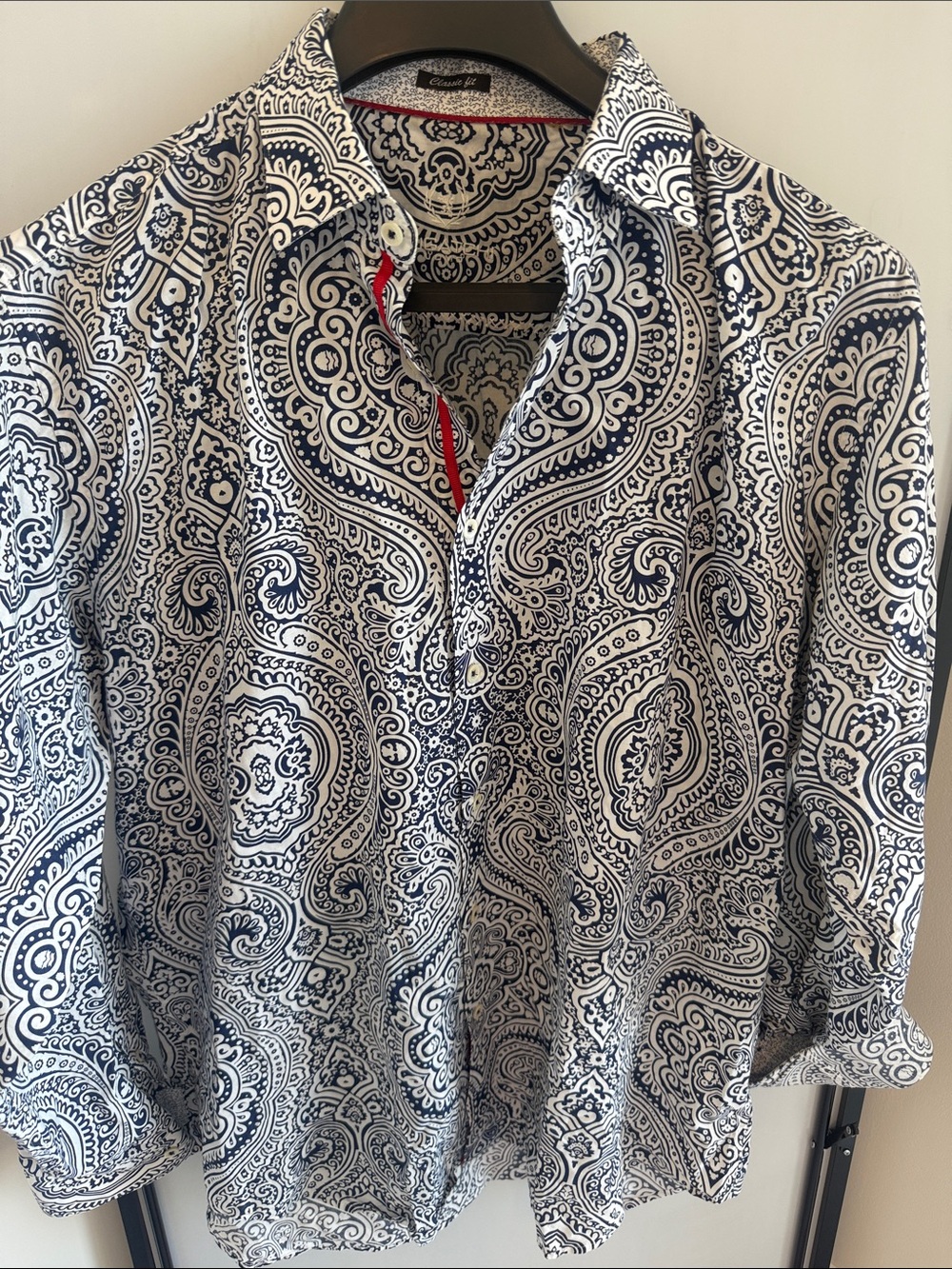 Bugatchi White and Navy Paisley Dress Shirt